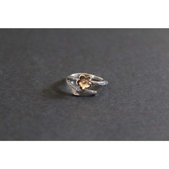 Sterling Silver Branch Ring with Bronze Cherry Blossom - Picture 1 of 4